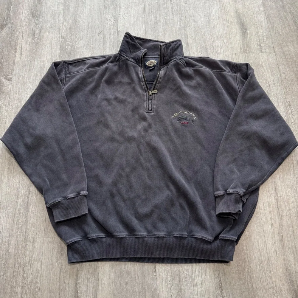 Vintage Tommy Bahama Relax Mens Medium Quarter Zip Pullover Sweatshirt Faded